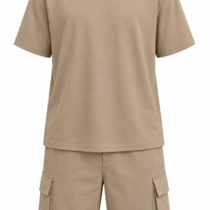 COOFANDY Men's Shirt and Shorts Set 2 Piece - Beige