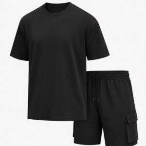 COOFANDY Men's Shirt and Shorts Set 2 Piece - Black
