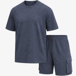 COOFANDY Men's Shirt and Shorts Set 2 Piece - Dark Blue