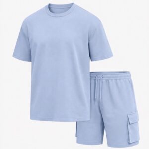 COOFANDY Men's Shirt and Shorts Set 2 Piece - Light Blue