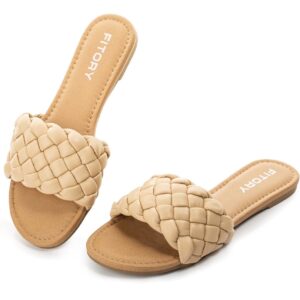 FITORY Womens Flat Sandals Fashion Round Open Toe Slip On