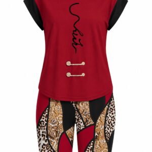 Mandonce Two Piece Outfits for Women - Red