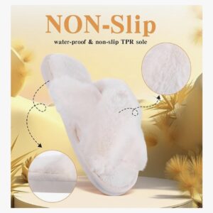 Woman’s fuzzy slippers cross band open toe - White